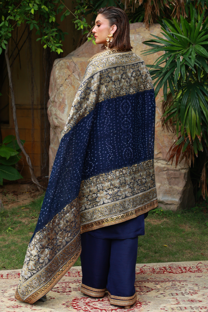 Huma Adnan - Samar - Jamawar - Navy Blue - 3 Piece