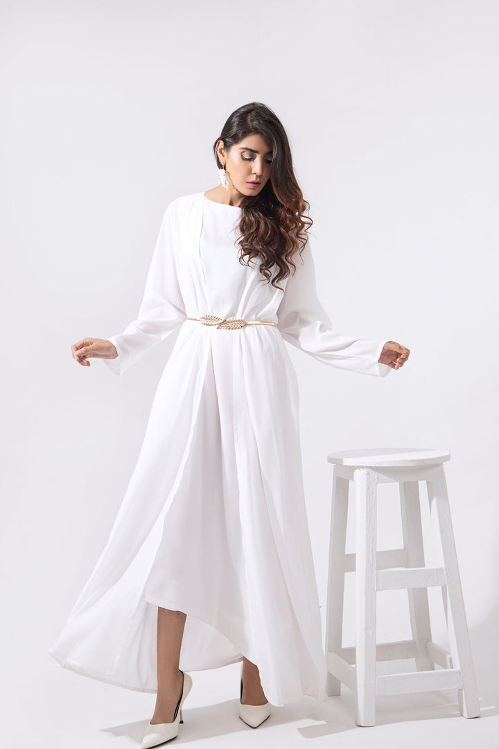 Syah - Diagonal Cut Maxi With Cape - White - 2 Piece