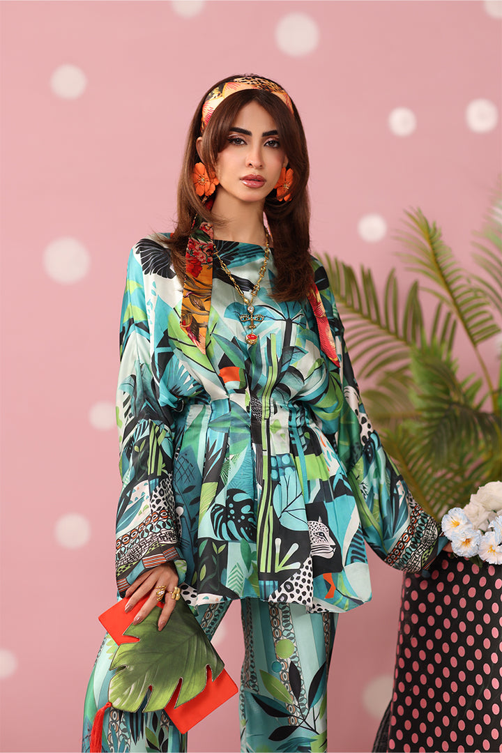 Musferah Saad - Azure Ambush Printed Silk Suit For Women - 3 piece