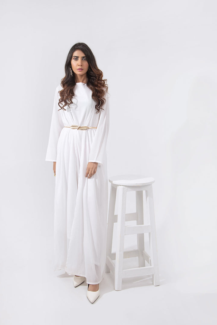 Syah - Diagonal Cut Maxi With Cape - White - 2 Piece
