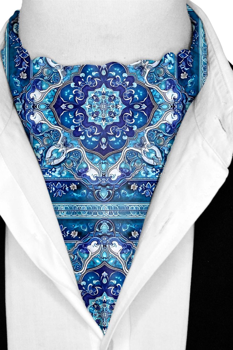 Black Wolf - PERSIAN ART SILK ASCOT - Blue - 1 Piece