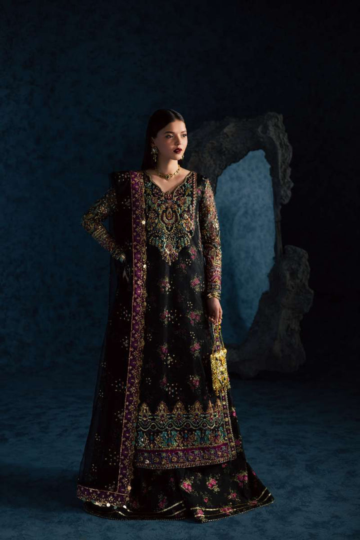 Maria Osama Khan - Mehtab Black Organza / Raw Silk Suit For Women - 3 Piece