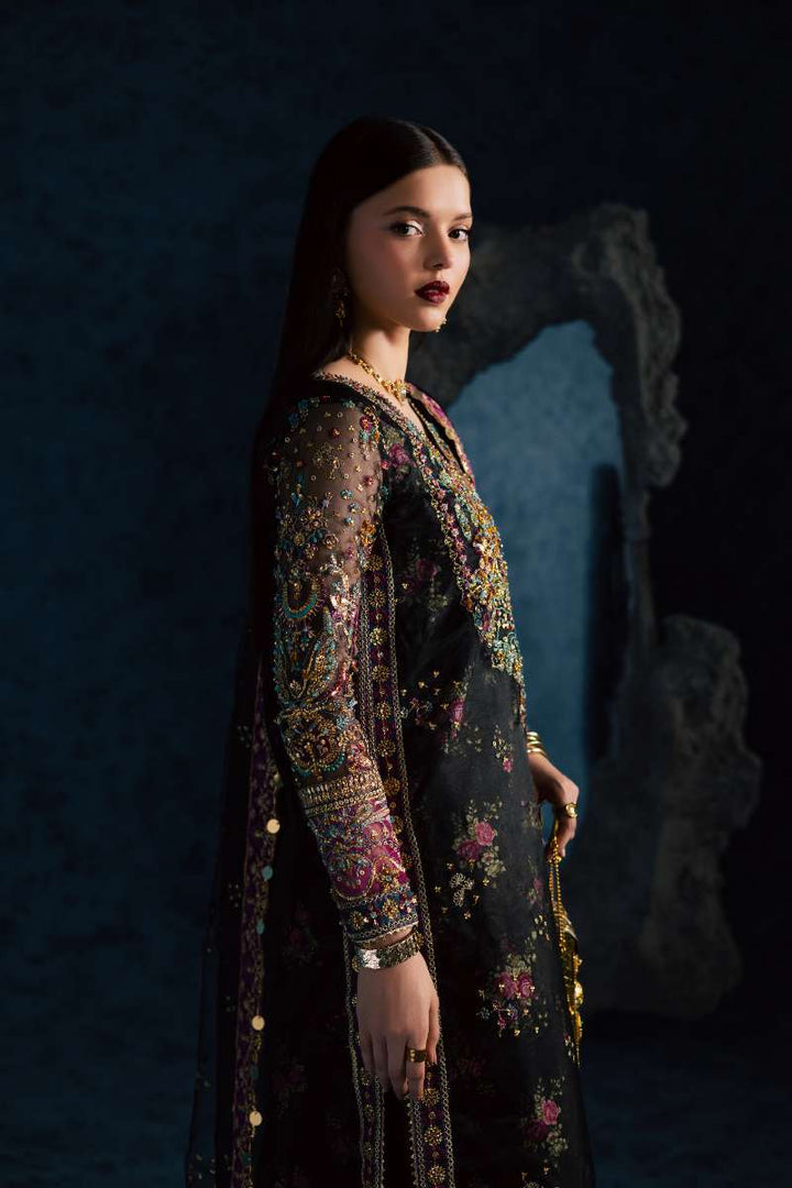 Maria Osama Khan - Mehtab Black Organza / Raw Silk Suit For Women - 3 Piece