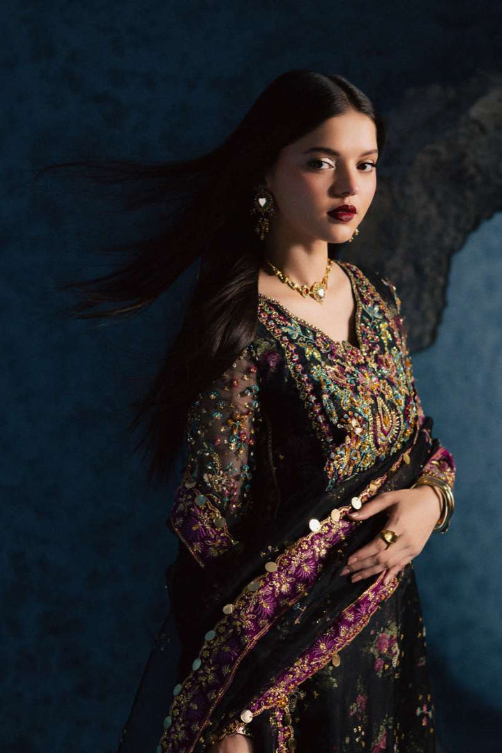 Maria Osama Khan - Mehtab Black Organza / Raw Silk Suit For Women - 3 Piece