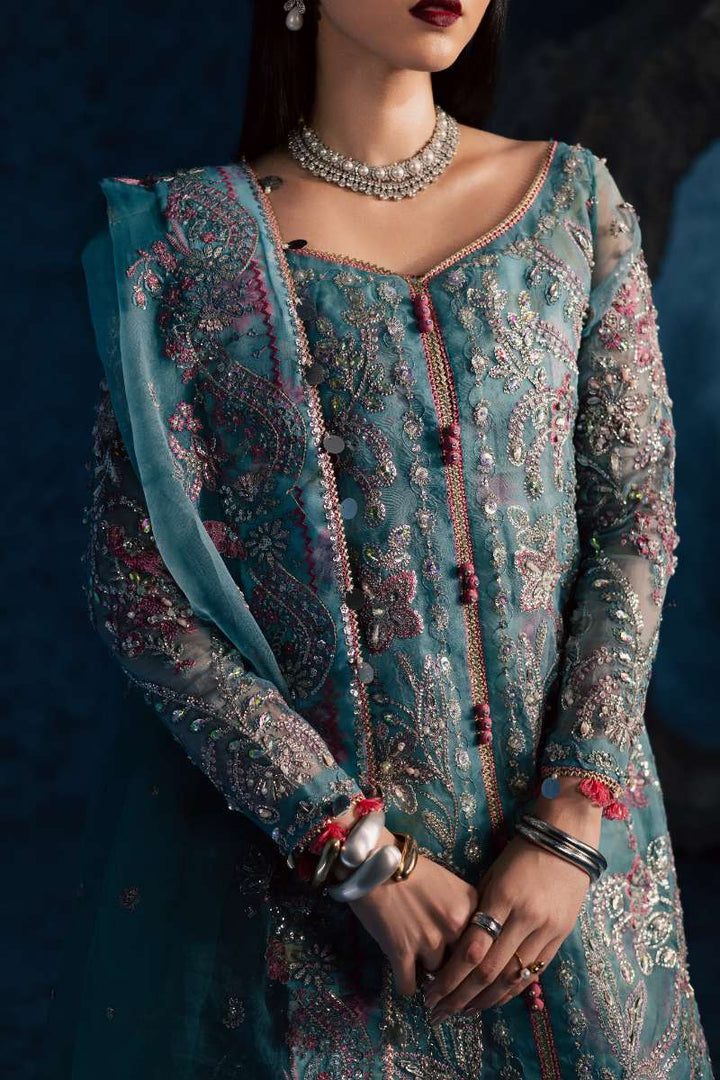 Maria Osama Khan - Neelum Ice Blue Organza / Raw Silk Suit For Women - 4 Piece