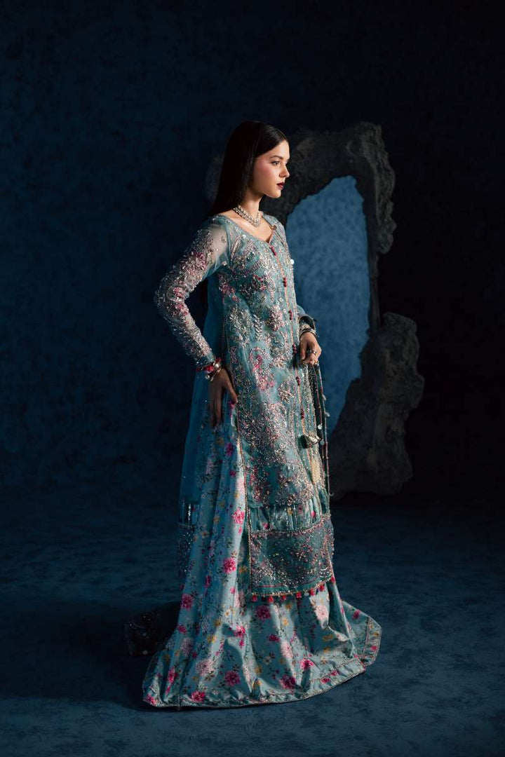 Maria Osama Khan - Neelum Ice Blue Organza / Raw Silk Suit For Women - 4 Piece