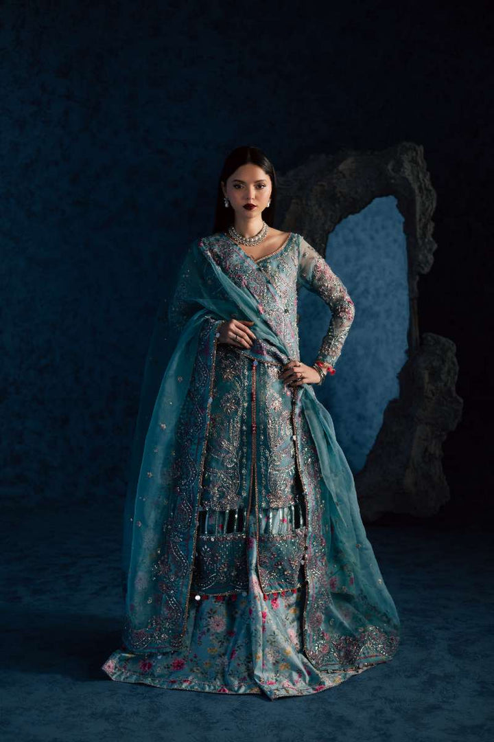 Maria Osama Khan - Neelum Ice Blue Organza / Raw Silk Suit For Women - 4 Piece