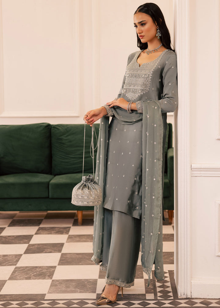 Allure By Ih - Wild Cloud Thai Silk Suit For Women - Ash Grey - 3 Piece