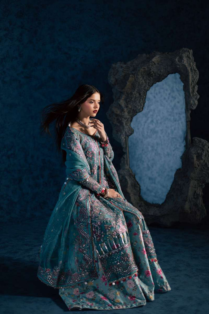 Maria Osama Khan - Neelum Ice Blue Organza / Raw Silk Suit For Women - 4 Piece