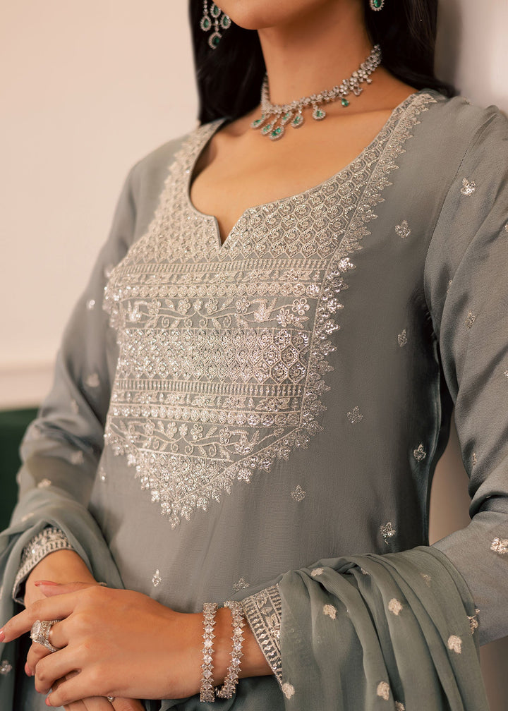 Allure By Ih - Wild Cloud Thai Silk Suit For Women - Ash Grey - 3 Piece