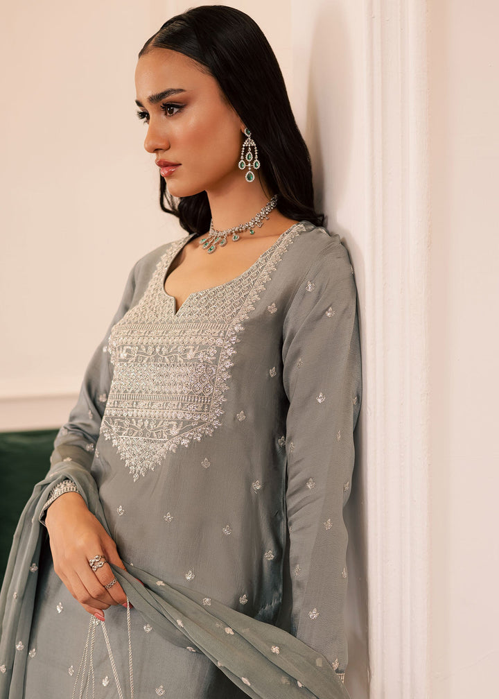 Allure By Ih - Wild Cloud Thai Silk Suit For Women - Ash Grey - 3 Piece
