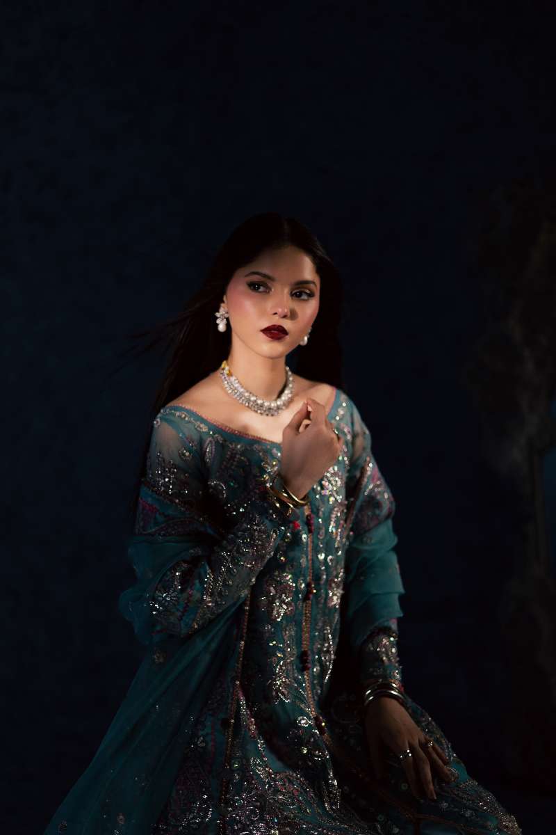 Maria Osama Khan - Neelum Ice Blue Organza / Raw Silk Suit For Women - 4 Piece