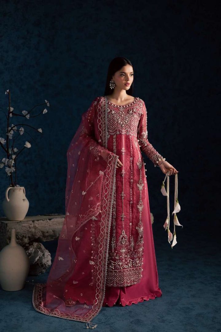 Maria Osama Khan - Gulbahar Pink Organza / Raw Silk Suit For Women - 3 Piece