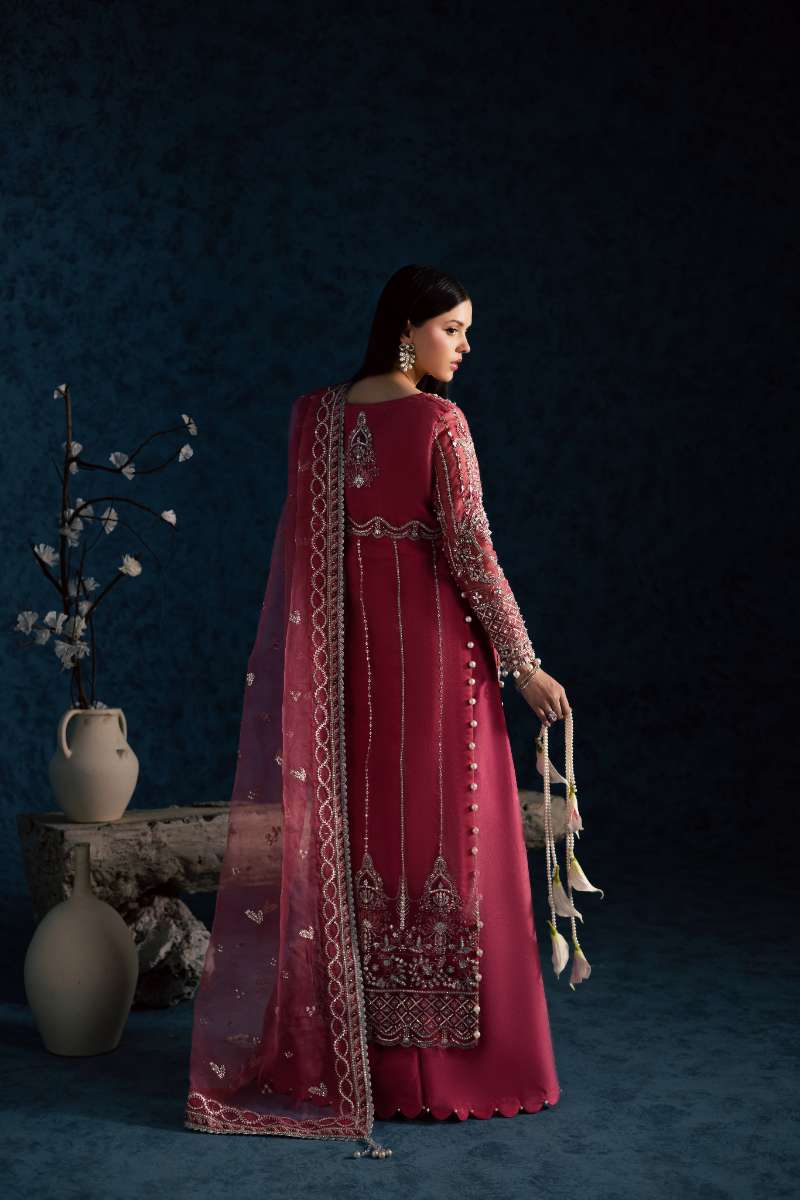 Maria Osama Khan - Gulbahar Pink Organza / Raw Silk Suit For Women - 3 Piece