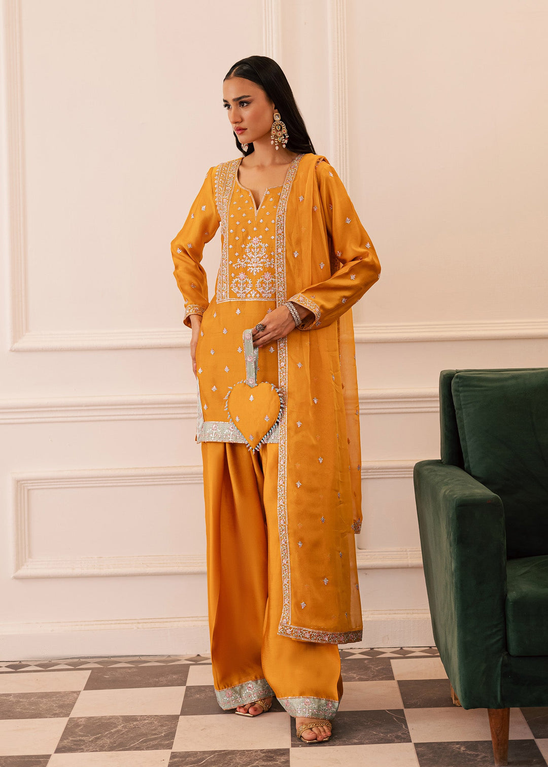 Allure By Ih - Honey Burn Thai Silk Suit For Women - Honey Mustard - 3 Piece