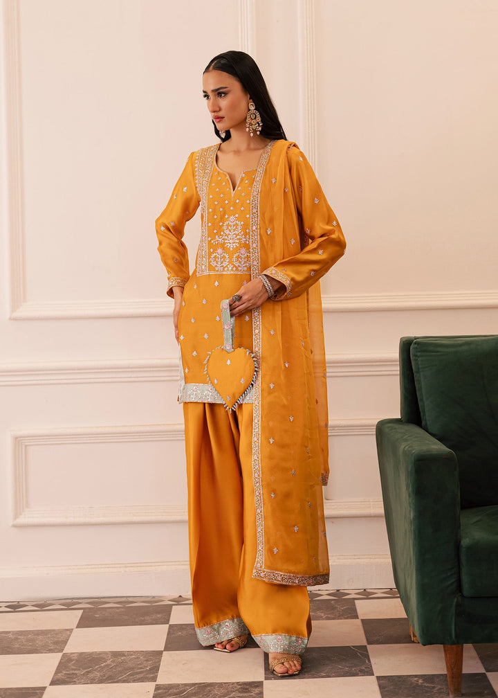 Allure By Ih - Honey Burn Thai Silk Suit For Women - Honey Mustard - 3 Piece