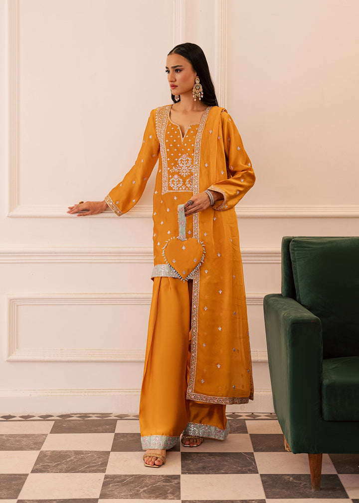 Allure By Ih - Honey Burn Thai Silk Suit For Women - Honey Mustard - 3 Piece
