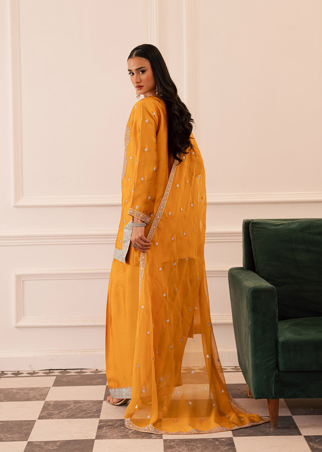 Allure By Ih - Honey Burn Thai Silk Suit For Women - Honey Mustard - 3 Piece