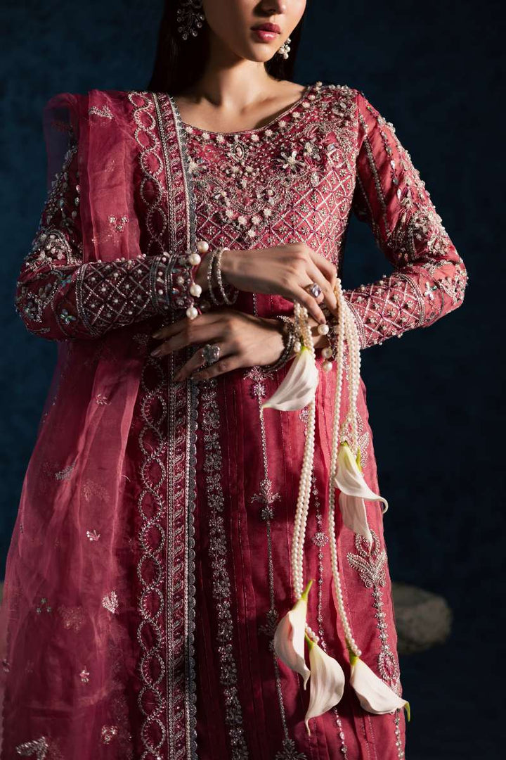 Maria Osama Khan - Gulbahar Pink Organza / Raw Silk Suit For Women - 3 Piece