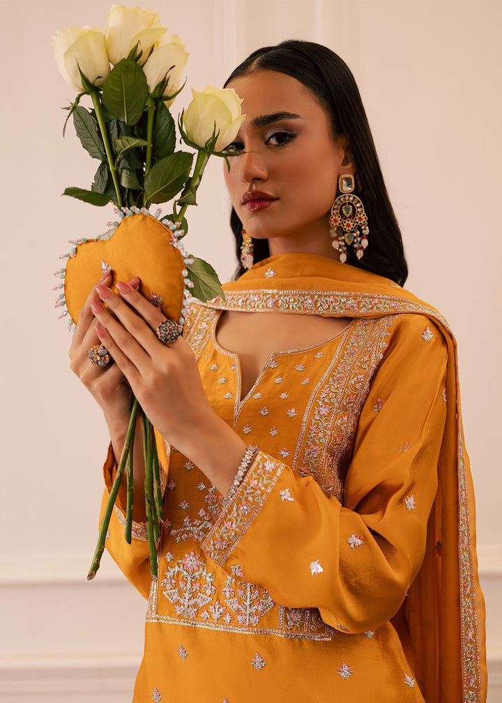 Allure By Ih - Honey Burn Thai Silk Suit For Women - Honey Mustard - 3 Piece