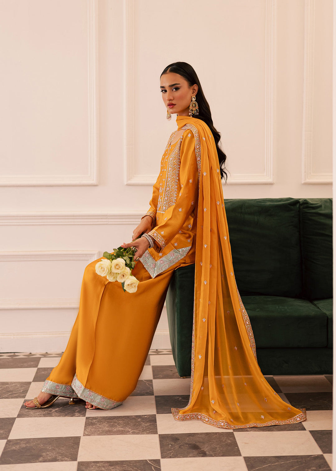 Allure By Ih - Honey Burn Thai Silk Suit For Women - Honey Mustard - 3 Piece