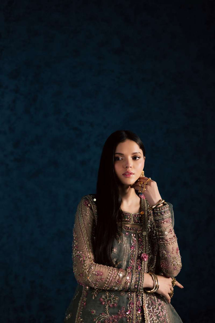 Maria Osama Khan - Sahar Grey Organza / Raw Silk Suit For Women - 3 Piece