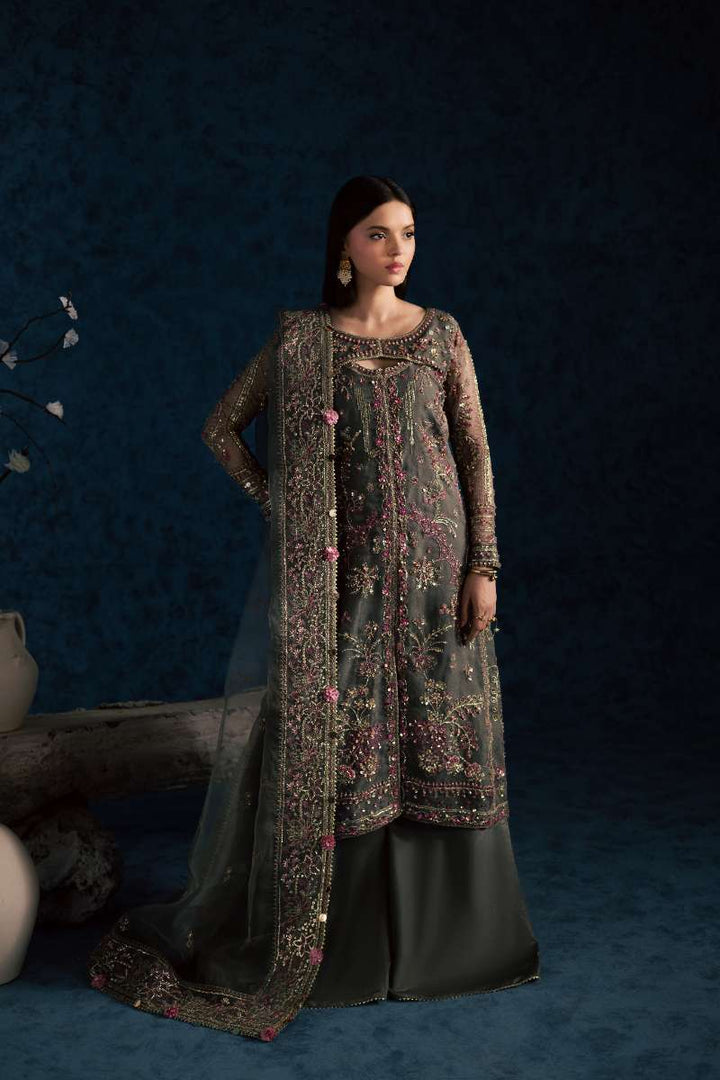 Maria Osama Khan - Sahar Grey Organza / Raw Silk Suit For Women - 3 Piece