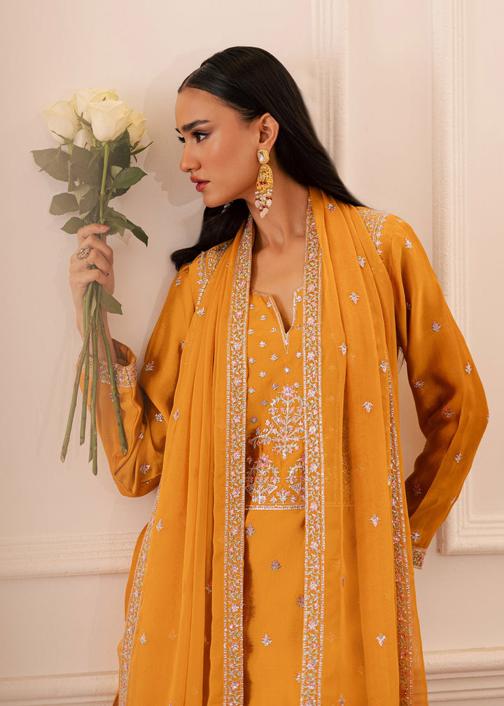 Allure By Ih - Honey Burn Thai Silk Suit For Women - Honey Mustard - 3 Piece