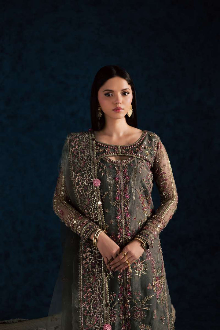 Maria Osama Khan - Sahar Grey Organza / Raw Silk Suit For Women - 3 Piece