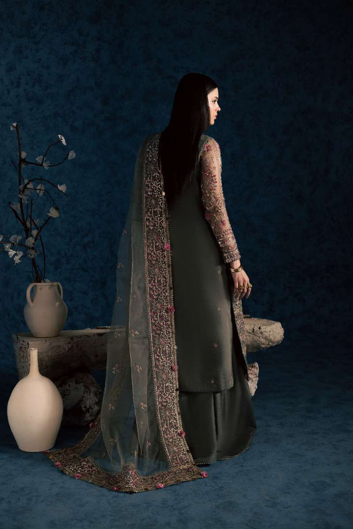 Maria Osama Khan - Sahar Grey Organza / Raw Silk Suit For Women - 3 Piece