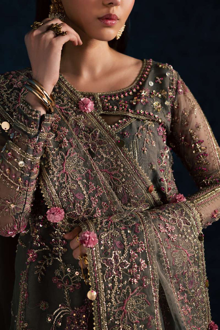 Maria Osama Khan - Sahar Grey Organza / Raw Silk Suit For Women - 3 Piece