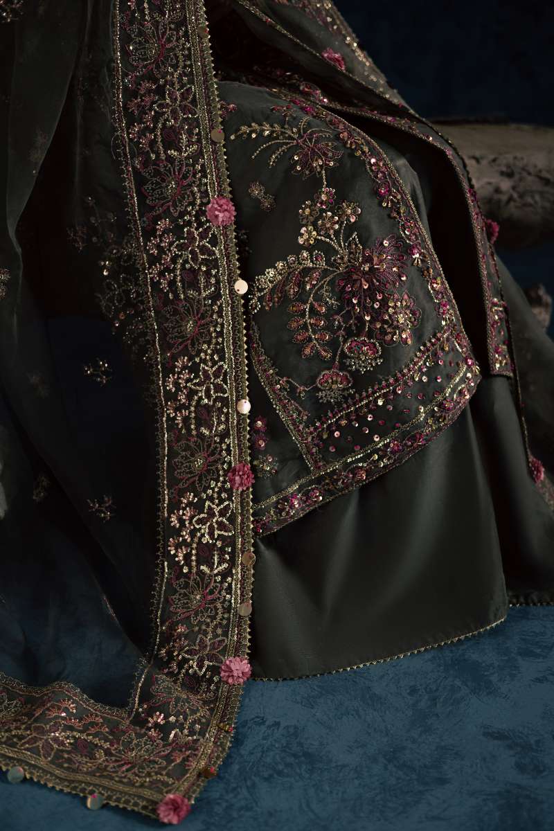 Maria Osama Khan - Sahar Grey Organza / Raw Silk Suit For Women - 3 Piece