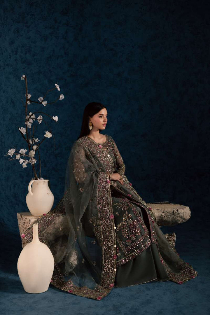 Maria Osama Khan - Sahar Grey Organza / Raw Silk Suit For Women - 3 Piece