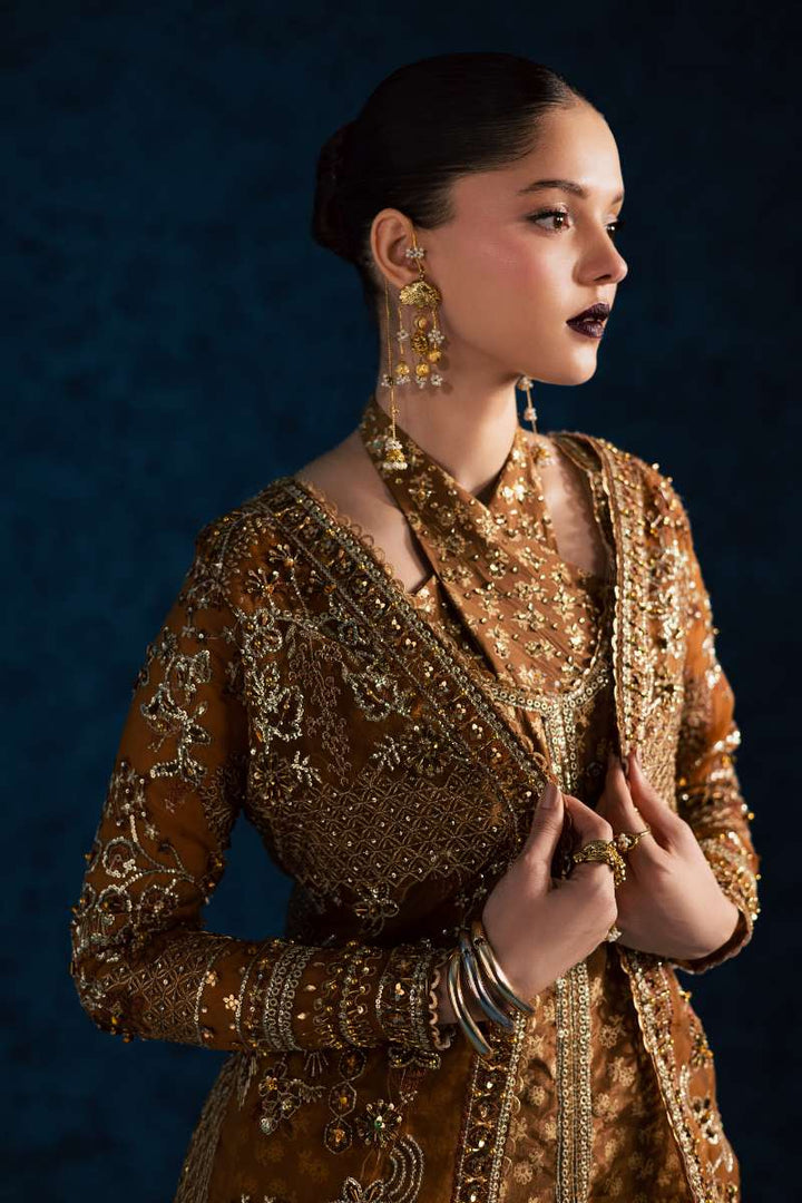 Maria Osama Khan - Zarmin Brown Organza / Raw Silk Suit For Women - 4 Piece