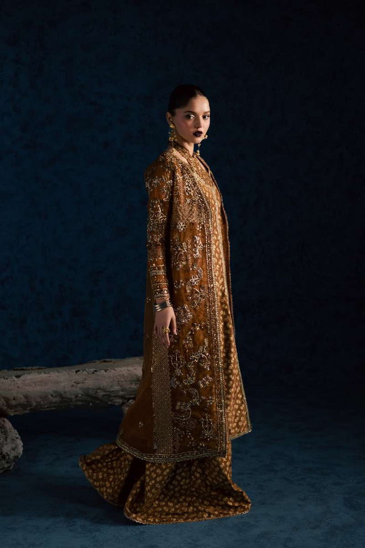 Maria Osama Khan - Zarmin Brown Organza / Raw Silk Suit For Women - 4 Piece