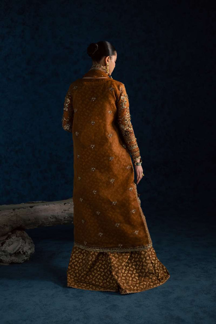 Maria Osama Khan - Zarmin Brown Organza / Raw Silk Suit For Women - 4 Piece