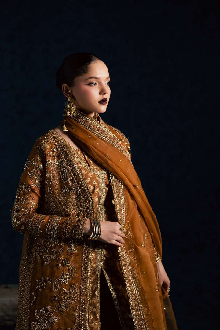 Maria Osama Khan - Zarmin Brown Organza / Raw Silk Suit For Women - 4 Piece