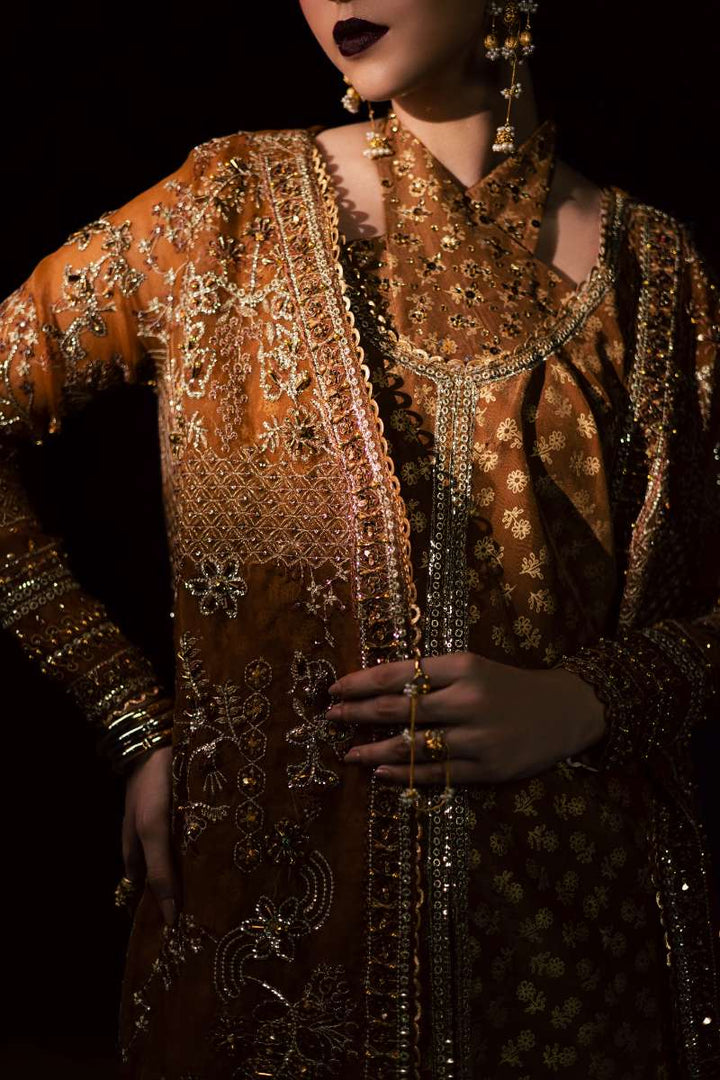 Maria Osama Khan - Zarmin Brown Organza / Raw Silk Suit For Women - 4 Piece
