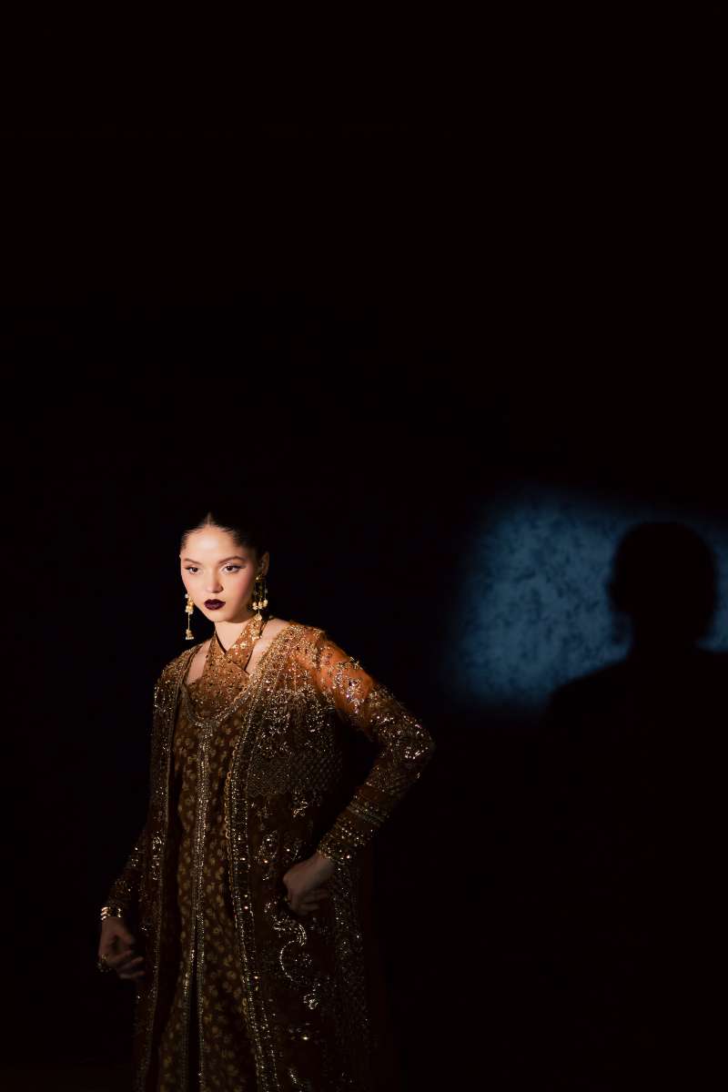 Maria Osama Khan - Zarmin Brown Organza / Raw Silk Suit For Women - 4 Piece