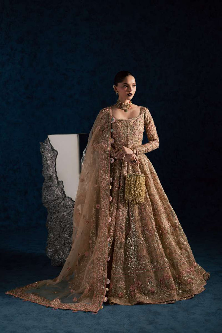 Maria Osama Khan - Nisbat Baige Organza / Raw Silk Lehnga Suit For Women - 4 Piece