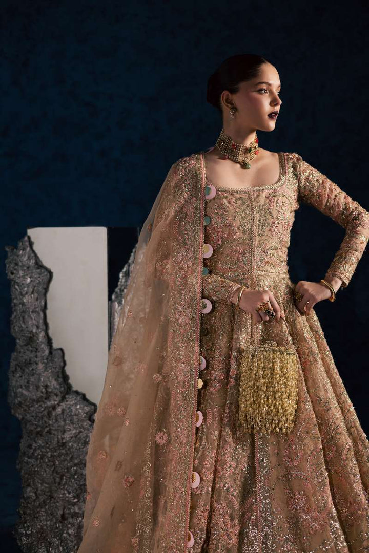 Maria Osama Khan - Nisbat Baige Organza / Raw Silk Lehnga Suit For Women - 4 Piece