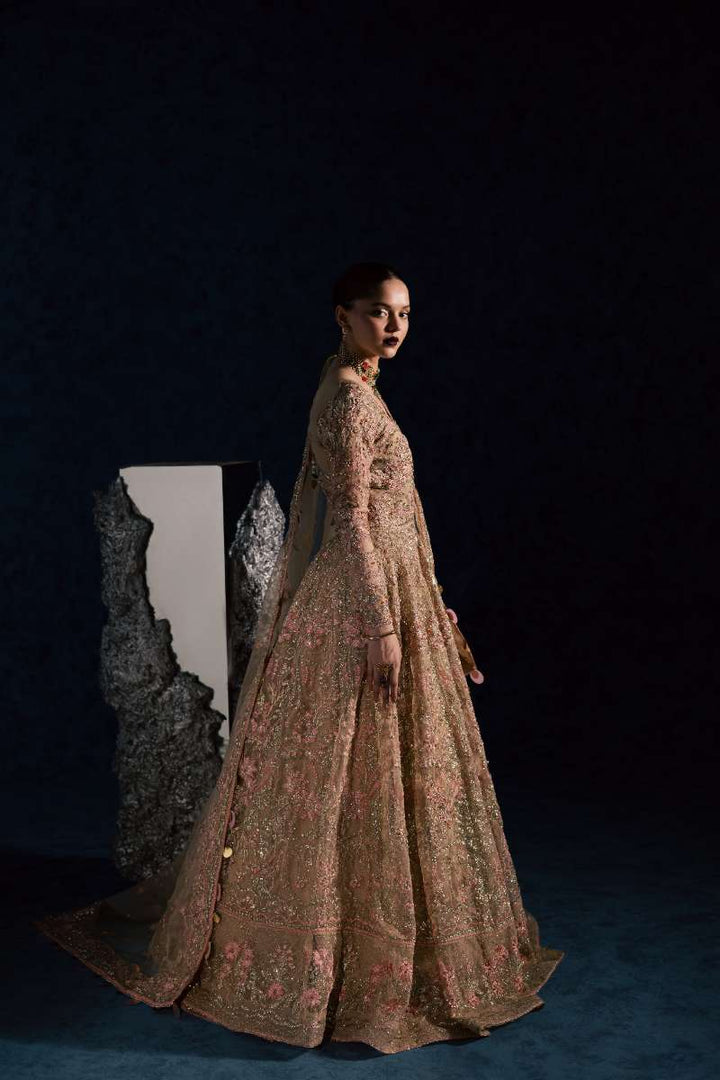 Maria Osama Khan - Nisbat Baige Organza / Raw Silk Lehnga Suit For Women - 4 Piece