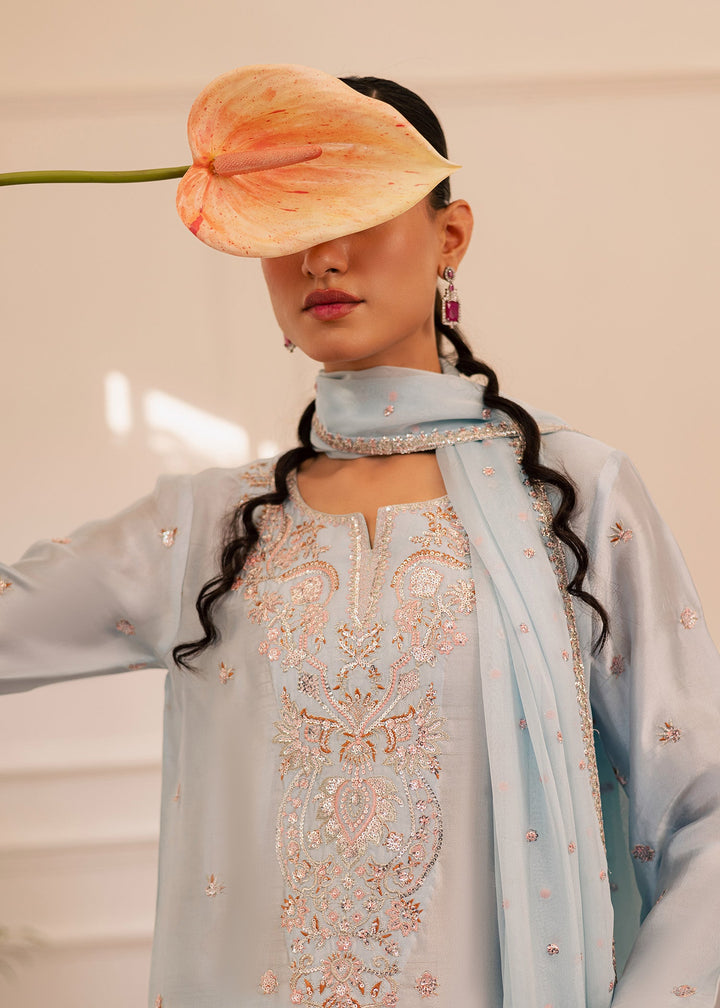 Allure By Ih - Arona Thai Silk Suit For Women - Ice Blue - 3 Piece