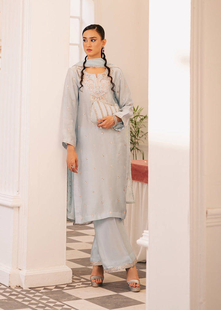 Allure By Ih - Arona Thai Silk Suit For Women - Ice Blue - 3 Piece