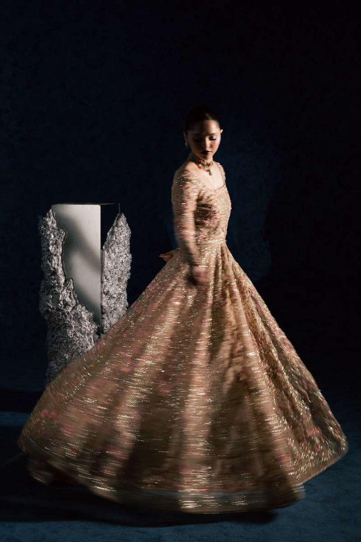 Maria Osama Khan - Nisbat Baige Organza / Raw Silk Lehnga Suit For Women - 4 Piece