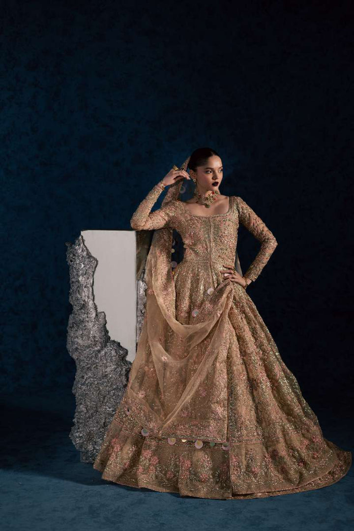 Maria Osama Khan - Nisbat Baige Organza / Raw Silk Lehnga Suit For Women - 4 Piece