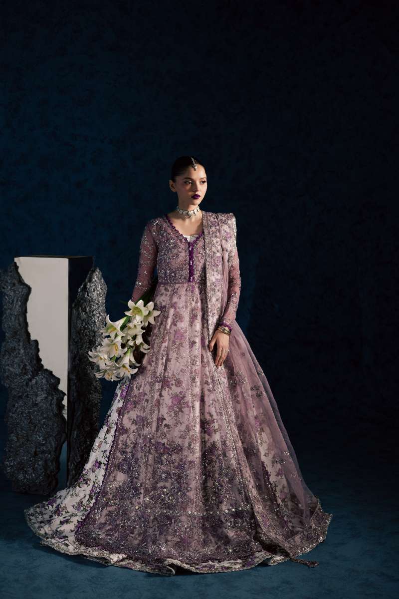 Maria Osama Khan - Lavina Lilac Organza / Raw Silk Suit For Women - 3 Piece