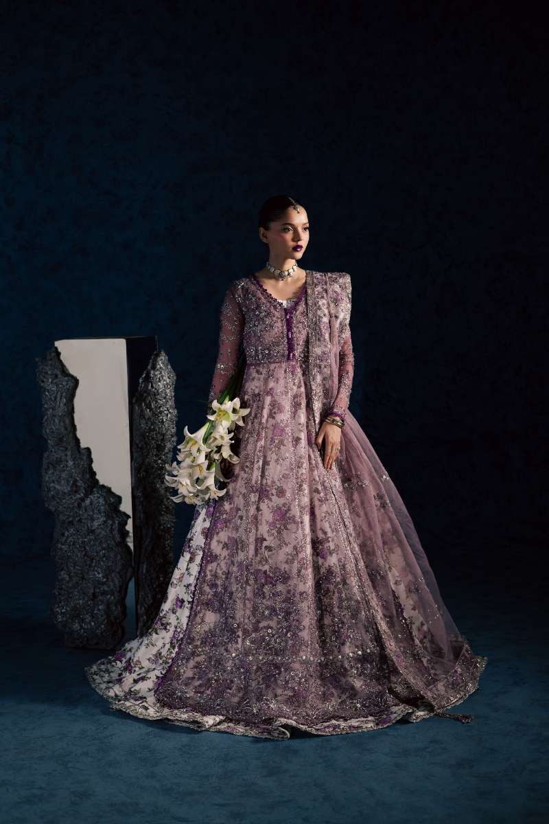 Maria Osama Khan - Lavina Lilac Organza / Raw Silk Suit For Women - 3 Piece