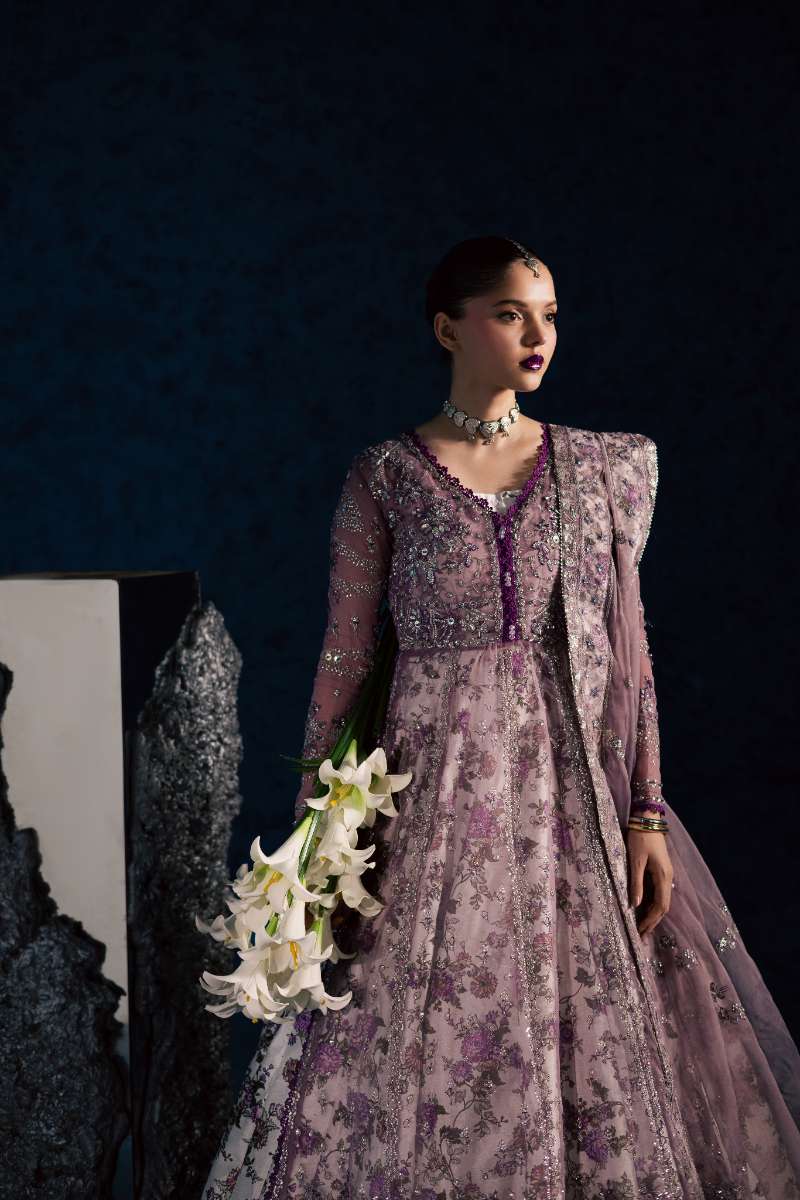 Maria Osama Khan - Lavina Lilac Organza / Raw Silk Suit For Women - 3 Piece