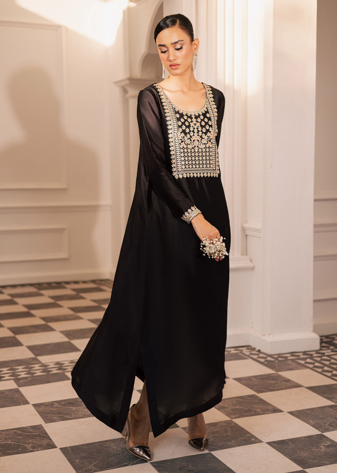 Allure By Ih - Espresso Thai Silk Suit For Women - Black - 3 Piece